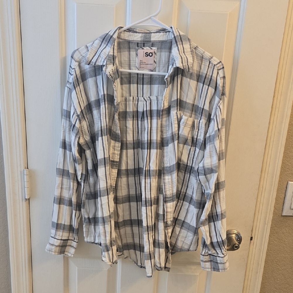 SO Gray and White Plaid Shirt